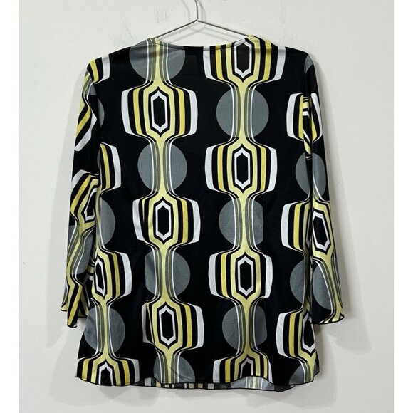 VTG MICHELLE THOMAS Women’s Blouse L Mod Print Bell Sleeve Top Built-In Tank - Picture 2 of 6